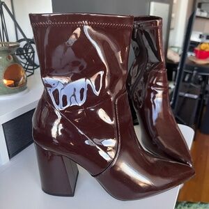 Oxblood pointed toe ankle boots